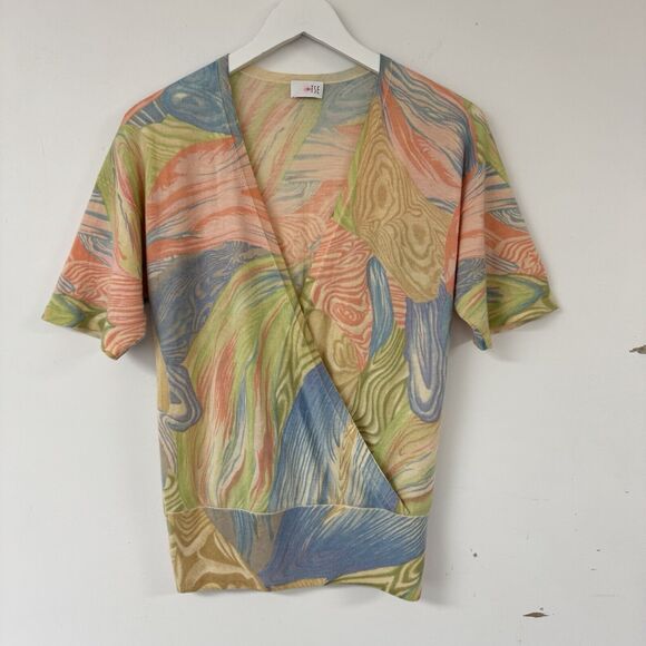 TSE Cashmere Surplice Knit Short Sleeve Deep V Neckline Top Blouse Artsy Small - Picture 2 of 12